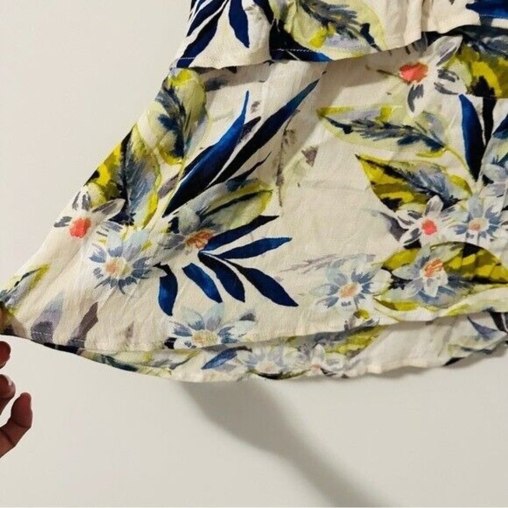 Lush Tropical Print CREAM/ROYAL Cold Shoulders Ruffled Size Medium - Picture 4 of 9